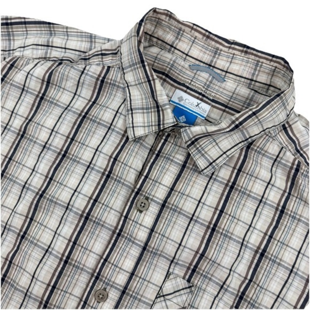 COLUMBIA Omni-Wick Mens Short Sleeve Button up Plaid Brown/Blue/Tan -‎ SIZE XL
